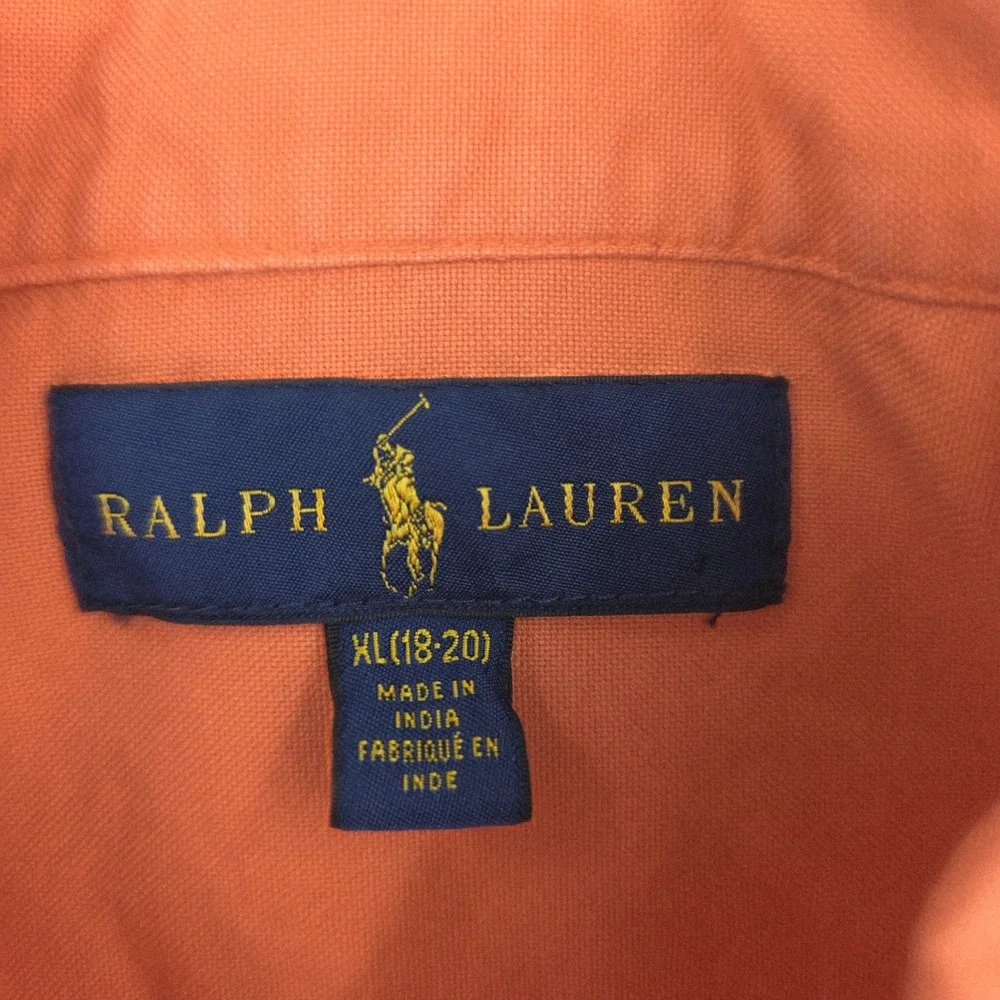 Ralph Lauren Boys XL 18-20 Orange Cotton Button Down Long Sleeve Shirt Pony Logo